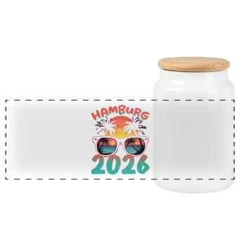 Hamburg 2026 - Panorama Keksdose mit Holzdeckel - Weiß - Vorne
