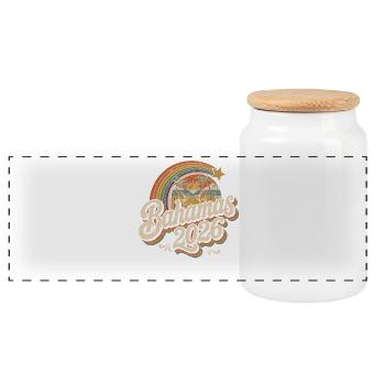 Bahamas 2026 Retro Sunset - Panoramic Cookie Jar with Wooden Lid - white - Front