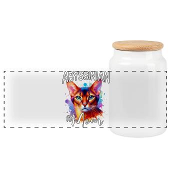 Abyssinian Cat Mom - Panoramic Cookie Jar with Wooden Lid - white - Front