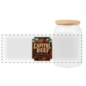 Capitol Reef National Park - Panoramic Cookie Jar with Wooden Lid - white - Front