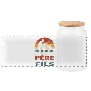 Like Father Like Son Peach Gift Dad Child - Panoramic Cookie Jar with Wooden Lid - white - Front