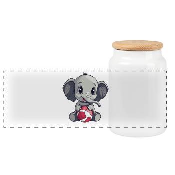 Petit éléphant avec balle - Boîte à biscuits avec couvercle en bois - blanc - Devant