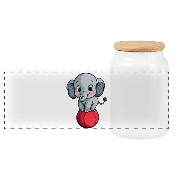 Balancing elephant on red ball - Panoramic Cookie Jar with Wooden Lid - white - Front