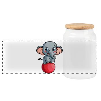 Elephant with ball - Panoramic Cookie Jar with Wooden Lid - white - Front