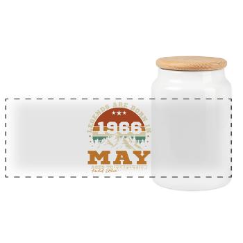 Mai 1966 Vintage Cadeau d'anniversaire - Boîte à biscuits avec couvercle en bois - blanc - Devant