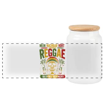 Mein Nachbar hört Reggae Lustig Shirt - Panorama Keksdose mit Holzdeckel - Weiß - Vorne