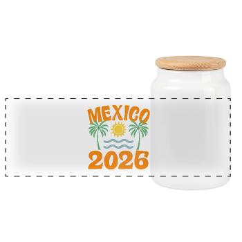 Mexico 2026 - Panoramic Cookie Jar with Wooden Lid - white - Front