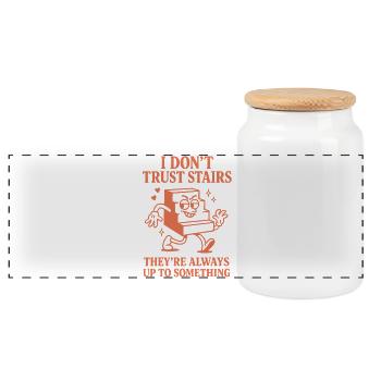 I don't trust stairs | Wordplay Humor - Panoramic Cookie Jar with Wooden Lid - white - Front