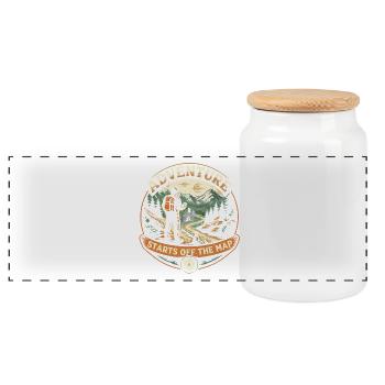 Geocache Adventure Starts Off The Map - Panoramic Cookie Jar with Wooden Lid - white - Front