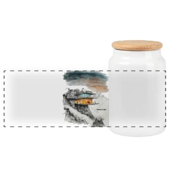 Living on Top Villa - Panoramic Cookie Jar with Wooden Lid - white - Front