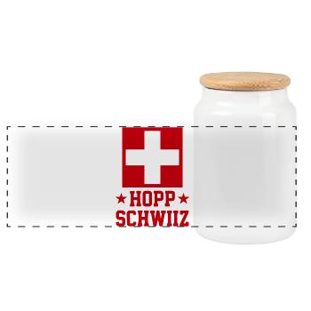 Hopp Schwiiz Schweizer Stolz - Panorama Keksdose mit Holzdeckel - Weiß - Vorne