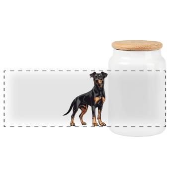 Dobermann Illustration Kraft Eleganz - Panorama Keksdose mit Holzdeckel - Weiß - Vorne