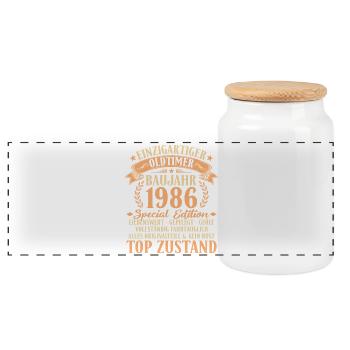 1986 Vintage Car 40th Birthday Gift Idea - Panoramic Cookie Jar with Wooden Lid - white - Front