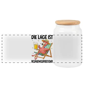 Die Lage Ist Besäufniserregend mit Flamingo - Panorama Keksdose mit Holzdeckel - Weiß - Vorne