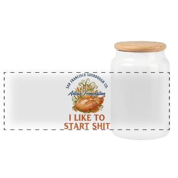 Sourdough Bread Baking Baker Sourdough Starter - Panoramic Cookie Jar with Wooden Lid - white - Front