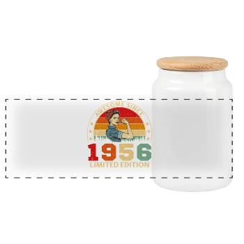 1956 Vintage Rétro Cadeau D'anniversaire - Boîte à biscuits avec couvercle en bois - blanc - Devant