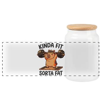 Kinda Fit Sorta Fat Capybara Gewichtheben - Panorama Keksdose mit Holzdeckel - Weiß - Vorne