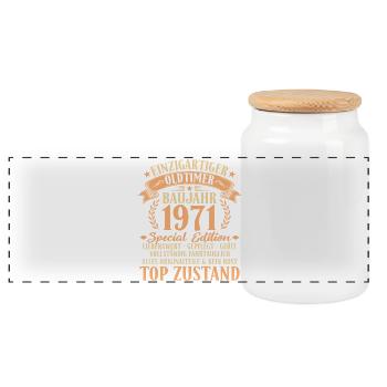 1971 Vintage Car 55th Birthday Gift Idea - Panoramic Cookie Jar with Wooden Lid - white - Front