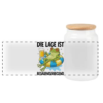 Die Lage Ist Besäufniserregend Frosch - Panorama Keksdose mit Holzdeckel - Weiß - Vorne
