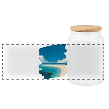 Beach Sea Palm Trees - Panoramic Cookie Jar with Wooden Lid - white - Front