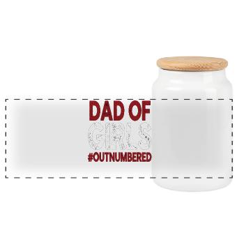 Dad of Girls Outnumbered Funny Daddy Saying - Panoramic Cookie Jar with Wooden Lid - white - Front