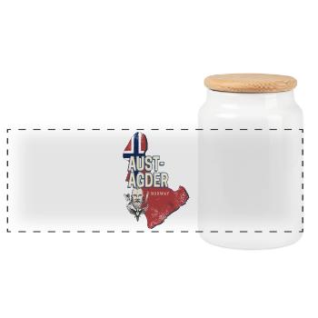 Aust-Agder in Norway Retro Province Souvenir - Panoramic Cookie Jar with Wooden Lid - white - Front