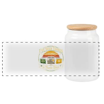 I Saw Things | Container recycling center - Panoramic Cookie Jar with Wooden Lid - white - Front