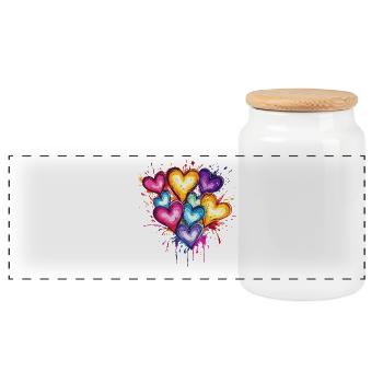Colored Heart Splashes - Panoramic Cookie Jar with Wooden Lid - white - Front