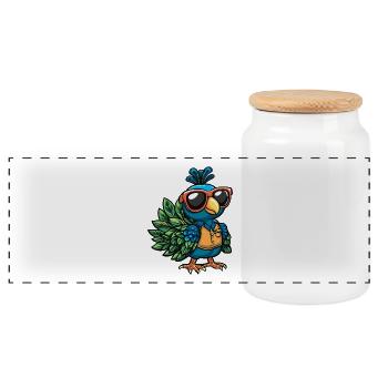 Peacock Bird Comic Holiday - Panoramic Cookie Jar with Wooden Lid - white - Front