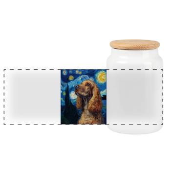 Chien Cocker Spaniel - Boîte à biscuits avec couvercle en bois - blanc - Devant