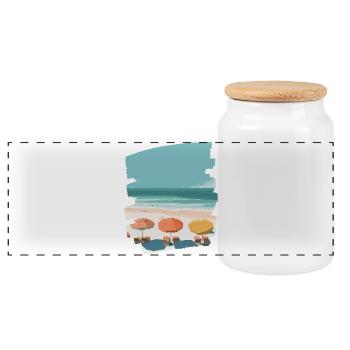 Beach Sea Palm Trees - Panoramic Cookie Jar with Wooden Lid - white - Front