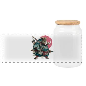 Wildschwein-Samurai in türkisfarbener Rüstung - Panorama Keksdose mit Holzdeckel - Weiß - Vorne
