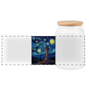 cross - Panoramic Cookie Jar with Wooden Lid - white - Front