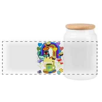 Colorful birdlife in the rainbow garden - Panoramic Cookie Jar with Wooden Lid - white - Front
