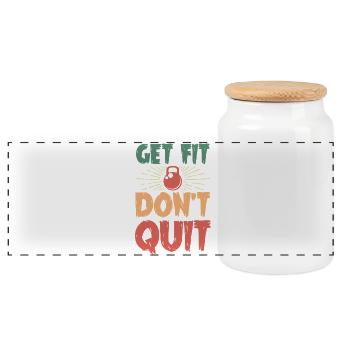 Get Fit Don't Quit Kettlebell Motif - Panoramic Cookie Jar with Wooden Lid - white - Front