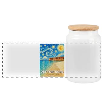 Dry Tortugas Coastal Art Florida - Panoramic Cookie Jar with Wooden Lid - white - Front
