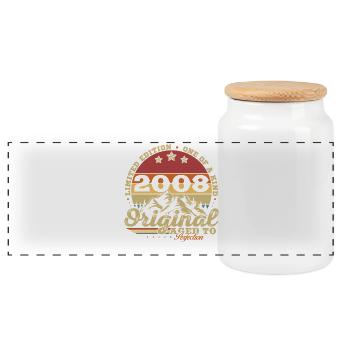 2008 Vintage Retro Birthday Gift - Panoramic Cookie Jar with Wooden Lid - white - Front