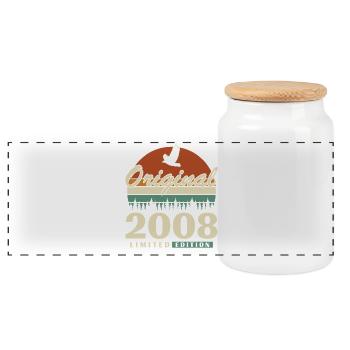 2008 Vintage Retro Birthday Gift - Panoramic Cookie Jar with Wooden Lid - white - Front