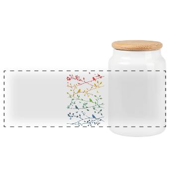 Rainbow branches and birds - Panoramic Cookie Jar with Wooden Lid - white - Front