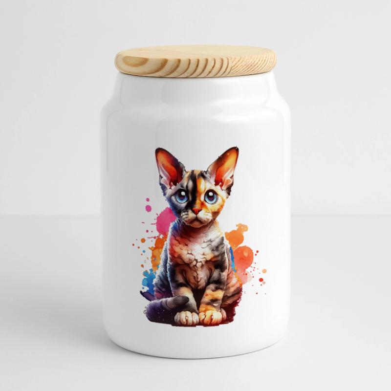 Devon Rex Geschenk Panorama Keksdose mit Holzdeckel