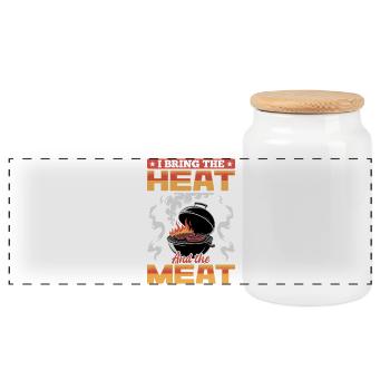 BBQ Grilling Meat Smoking Barbecue - Panoramic Cookie Jar with Wooden Lid - white - Front