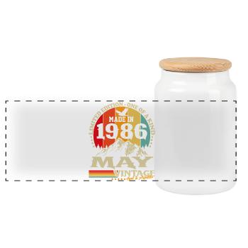 Cadeau d’anniversaire Vintage Born de mai 1986 - Boîte à biscuits avec couvercle en bois - blanc - Devant