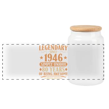 Legendary since 1946 - 80. Geburtstag Vintage - Panorama Keksdose mit Holzdeckel - Weiß - Vorne