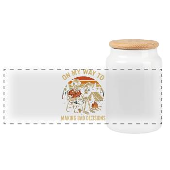 Camping Humor On My Way To Making Bad Decisions - Panoramic Cookie Jar with Wooden Lid - white - Front