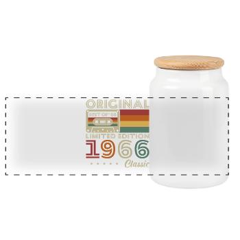1966 Vintage Retro Birthday Gift - Panoramic Cookie Jar with Wooden Lid - white - Front