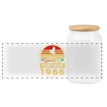 1966 Vintage Retro Birthday Gift - Panoramic Cookie Jar with Wooden Lid - white - Front