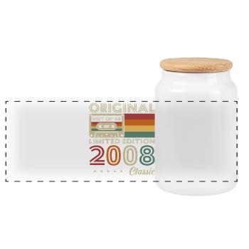2008 Vintage Retro Geburtstagsgeschenk - Panorama Keksdose mit Holzdeckel - Weiß - Vorne