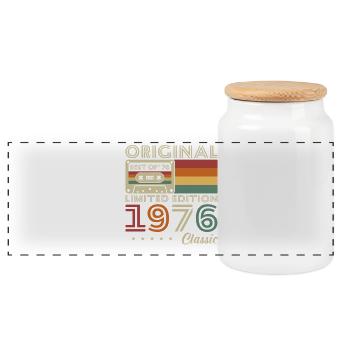 1976 Vintage Retro Geburtstagsgeschenk - Panorama Keksdose mit Holzdeckel - Weiß - Vorne