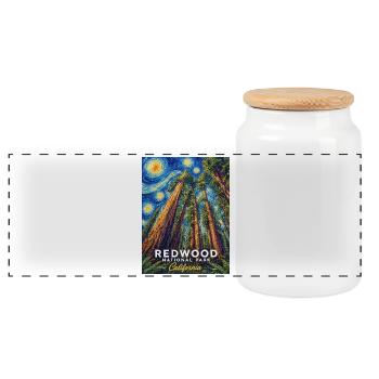 Redwood National Park Sky California - Panoramic Cookie Jar with Wooden Lid - white - Front