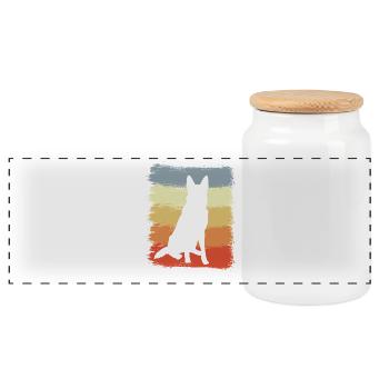 Retro Deutscher Schäferhund - Panorama Keksdose mit Holzdeckel - Weiß - Vorne